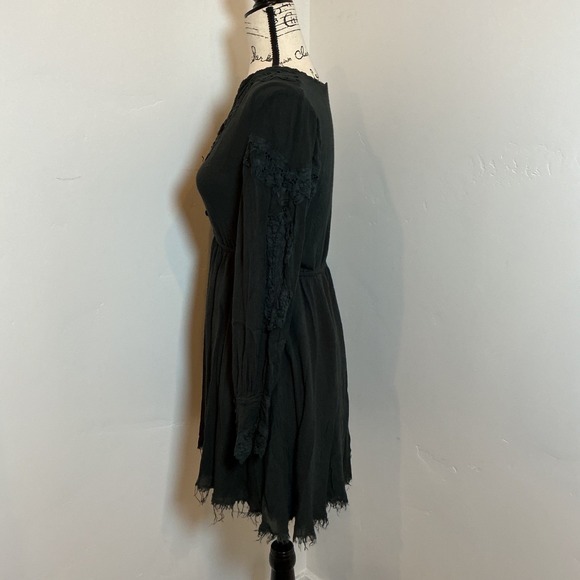 Free People FP One Black Lace Trim Long Sleeve Mini Dress XS - Picture 3 of 6